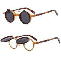 Vintage Rivet Steampunk Clip on Sunglasses Women Brand Round Designer Removable Flip Up Lens Shades Men Sun Glasses UV plastic demo lens white