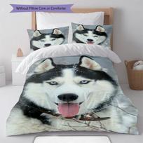 Siberian Husky Snow Scene Print 3 Pieces Duvet Cover Set Pet Dog Animal Bedding Bedroom Home Decor Without Pillow Core Comforter 135x200cm gray