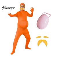 Unisex Helovino kostiumas Oranžinis pilnas kombinezonas vaikams ir suaugusiems, su pilvu, geltonais ūsais ir antakiais, kvėpuojantys Cosplay kostiumai vyrams ir moterims, atviras 2XL orange