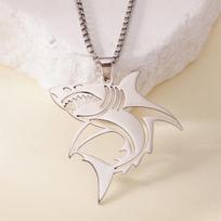 Stainless Steel Hollow Shark Pendant Necklace - Hip Hop Style Men's Accessory white