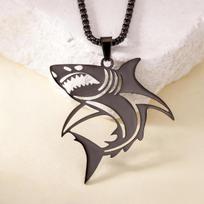 Stainless Steel Hollow Shark Pendant Necklace - Hip Hop Style Men's Accessory beige