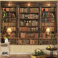 Spenlife Knygų lentynos Sieninė gobelenas Sienos pakabinamas Senovinis bibliotekos sienos gobelenas, Senos knygos ant lentynos Klasikinis studijų kambarys Studentas 59×39inch/150*100cm brown