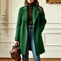 Women's Retro Casual Mid-Length Wool Coat with Lapel Collar for Winter Everyday Wear M black