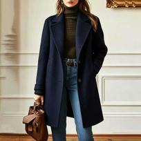 Women's Retro Casual Mid-Length Wool Coat with Lapel Collar for Winter Everyday Wear S white