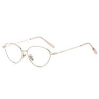 Cat-eye metal eyeglass frame, oval small frame non-prescription glasses Gold Frame white