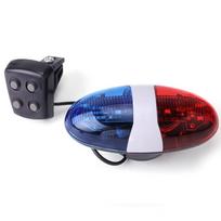 Bicycle Police Siren 4 Sounds Melody Bicycle Horn Warning Siren Bell 6-LED Strobe Red & Blue Bike Police Light for Kids Scooter mėlyna