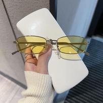 Retro sunglasses for men, trendy polarized sun glasses for driving, internet celebrity style, unique small frame square glasses for women Silver frame yellow lens white
