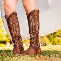 Women Knee High Boots Mid Med Heels Round Toe Ethic Shoes Woman Chaussure  Mujer Gladiator Vintage PU Girl Booties89 44 brown