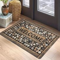 HOME Doormat Pebble Stone Cobblestone Pattern Rug Washable Non Slip Black Floor Mat Inside Outside Front Door Entrance Home 60X90cm
