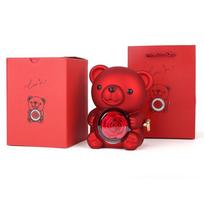 Cute Rotating Hugging Bear Jewelry Box Plastic Rose Bear Gifts Box  Birthday Gift raudona