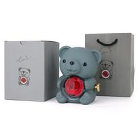 Cute Rotating Hugging Bear Jewelry Box Plastic Rose Bear Gifts Box  Birthday Gift pilka