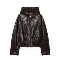Moterims 2026 m. Odos imitacijos su gobtuvu striukė Streetwear Dydžio perviršio Užtrauktuku užsegamas paltas su 3D spaudinio kišenės detale L black