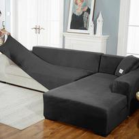 Aksominis sofos užvalkalas Prabangus L formos sofos užvalkalas Paprastos spalvos kampiniai sofos užvalkalai fotelis nuo dulkių elastingas užvalkalas Tinka gyvūnams 2seater 140-185cm juoda
