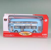1/36 autobuso žaislas, importuotas liejamas dviaukštis metalinis autobusas 7,5 colio prabangus 4 ratų autobusas su 2 atidaromomis durimis ir šviesa, muzika 1/36-Size:16*7*4cm mėlyna