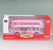 1/36 autobuso žaislas, importuotas liejamas dviaukštis metalinis autobusas 7,5 colio prabangus 4 ratų autobusas su 2 atidaromomis durimis ir šviesa, muzika 1/36-Size:16*7*4cm rožinė