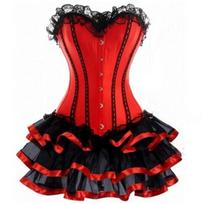 Moteriškas seksualus Burlesque Overbust korsetas su Mini TuTu sijono puošniomis suknelėmis XXXL red