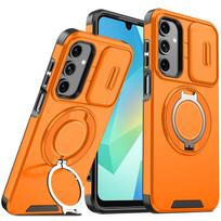 Prabangus magnetinis stovas telefono dėklas, skirtas Samsung Galaxy A16 A36 A56 A15 A35 A55 A14 A54, su slankiu kameros apsauginiu dangteliu, apsaugantis nuo kritimo šarvai Galaxy A56 5G oranžinė