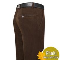 Vyriškos žieminės velvetinės tiesaus kirpimo kelnės verslo kasdienai - Pašiltintos, laisvo kirpimo, skirtos vidutinio amžiaus ir vyresniems. Size 35 chaki