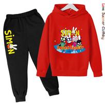 Simon Super Triušio Berniukų Hoodis Sportinis Kostiumas Berniukų Character Hoodis Kelnės Unisex HD Spausdinimas Vaikų Hoodis Rinkinys Brolių Seserų Rinkinys Hoodis Berniuko Mergaitės Hoodis Rinkinys Poliesteris 150 black