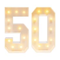 LED šviečiantis skaičius 50, Vintažinio stiliaus gimtadienio dekoracija, Baterijomis maitinamas didelis 39 colių jubiliejinis fonas 50-ojo gimtadienio vakarėliui balta