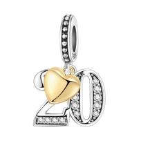 15th 16 18 20 21st Anniversary Wedding Birthday S925 Silver Charm Bead Pendant for Bracelet Necklace DIY Jewelry Gift beige