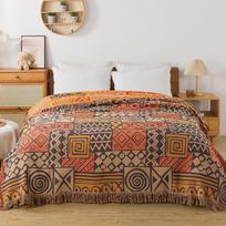 Boho pledas sofai, lovai, 100% medvilnės austas pledas su kutais, geometrinio rašto itin minkštas pledas, dvipusis lovos užtiesalas visų sezonų 150x200cm raudona
