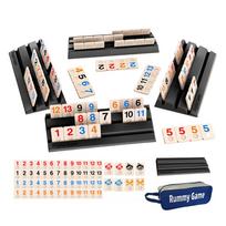 Nešiojamas medinis rumio kubelių žaidimų rinkinys Skaitmeninis žaidimas su Mahjong Rummy Brix ir skaičių kortelėmis Klasikinis stalo žaidimas suaugusiems ir vaikams juoda