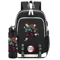 2 vnt./rinkinys Anime Demon Slayer spausdintas kuprinė didelės talpos vandeniui atsparus mokyklinė kuprinė su 750 ml vandens buteliuku nešiojamam kompiuteriui studentui berniukui mergaitei mokyklinė kuprinė dovana