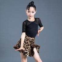 Vaikų lotynų šokio suknelė Praktikos suknelės Leopardinė lotynų šokio suknelė moterims ir mergaitėms Spandex Konkursinė šokio sijonas 160 black