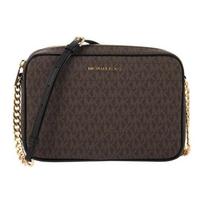 MICHAEL KORS Jet Set Signature Printed Logo Zipper Closure Canvas Shoulder Crossbody Bag Women's Brown and Black juoda