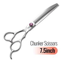 Fenice 7.5 inch Pet Grooming Reverse Shark Scissors Curved Chunker Shears Japan 440C Bearing Screw Dog Scissors Thinner70-75%