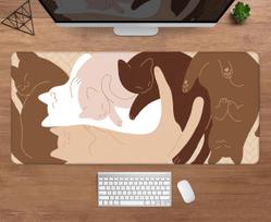 Cute Cats Desk Mat Beige Brown Sleeping Cats Mousepad Aesthetic Large Mouse pad XXL Gaming Deskmat Kawaii keyboard Mouse Mat 800x300x2mm white