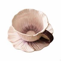Kavos puodelis ir lėkštutė su rankenėle Keramikiniai 300 ml Kapučino puodeliai Geltoni Purp Cup and Saucer