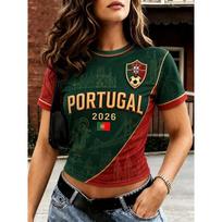 Vasarinis Portugalijos futbolo marškinėlis Viršutiniai drabužiai Futbolo spaudinys Futbolo marškinėlis Vyriškas laisvalaikio marškinėlis Kvėpuojantis Vyrams Moterims Trumpomis rankovėmis Viršutinė dalis XXL brown