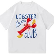 Lobster Lovers Club Graphic T Shirt Watercolor Lobster Lemon Letter Print Short Sleeve Cotton Loose Fit Tees Summer Beach S white
