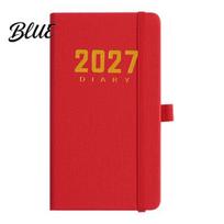 Portable Office Diary 2027 Daily Planner with PU Leather Cover A6 Pocket Size Gift for Colleagues Agenda Notebook Pen Holder Efficient Time raudona