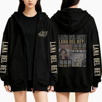 Retro Lana Del Rey su užtrauktuku gobtuvas moterims Vintažinis laisvalaikio mada Punk ilgomis rankovėmis Fleece rudens žiemos bliuzonai Striukė Paltai M black