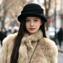 Hepburn stiliaus elegantiškas rudens ir žiemos skrybėlaitė Prancūziškas aukštos klasės mados skrybėlaitė moteriškas retro universalus veltinio skrybėlaitė One size fits all black