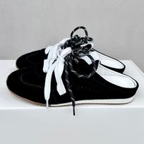 Moteriški zomšiniai mule sportbačiai Retro vokiški treneriai Slip-on Dvigubi raišteliai Plokščiapadžiai Laisvalaikio atviru kulnu loaferiai Moteriška avalynė 43 juoda