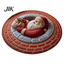 Festive Party Home Decoration Round Velvet Holiday Area Rug, 3D Optical Illusion Quilted Print Non Slip Christmas Tree Base Rug Floor Mat, Decorative 60x60cm G gray