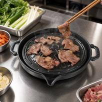 Round Cast-Iron Barbecue Pan Indoor Outdoor Cookware Multi-Functional gray