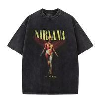 Nirvana vyriški skalbti marškinėliai unisex apvalia apykakle 100% medvilnė trumparankoviai Y2K laisvi patogūs marškinėliai XL black