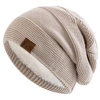 Naujos Unisex Slouchy žieminės kepurės Prideda Kailiu pamušalu Vyriškos ir Moteriškos Šiltos Beanie Cap Kasdieninės etiketės Dekoro Žieminės megztos kepurės 55cm-60cm smėlis