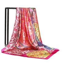 Vogue Foulard Satin Square Silk Scarf Šalikai Aukštos kokybės 1vnt 90*90cm Skaros Šalikai Elegantiškos Populiarios Moterys 90-90cm pink