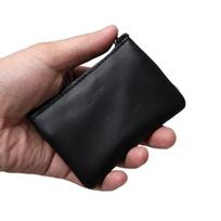 Odinė mini piniginė Rankų darbo raktų dėklas unisex užtrauktuku maža piniginė trumpa rankinė juoda