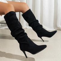 Zomšiniai aukštakulniai ilgaauliai smailianosiai batai seksuali avalynė 2024 m. mada žieminiai batai Chelsea aulinukai nauji moteriški zapatillas 40 juoda