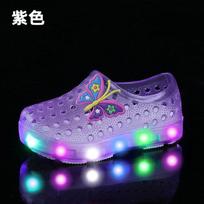 LED šviečiantys batai Vaikų batai Sodo batai Atsparūs vandeniui Kvėpuojantys sandalai Paplūdimio batai Neslystantys Vaikų batai su skylutėmis Šviečiantys 30insole19.3cm violetinė