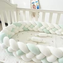 Keturių sruogų pintas lovos apsaugos pagalvė, mazgo kamuolys, vaiko saugos pagalvėlė 4-strand 1m beige