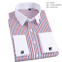 Vyriški marškiniai su prancūziškomis rankogalių sąsagomis, slim fit, su kontrastingos spalvos apykakle, Windsor apykakle, dryžuoti, formalūs, ilgomis rankovėmis L white
