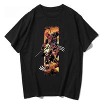 Originalus Deadpool marškinėlis Superherojus Deadpool Wolverine Medvilninis vyriškas marškinėlis Laisvas Patogus Trumpomis rankovėmis 2XL black